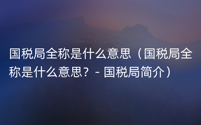 国税局全称是什么意思（国税局全称是什么意思？- 国税局简介）