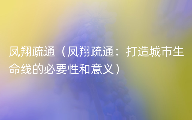 凤翔疏通（凤翔疏通：打造城市生命线的必要性和意