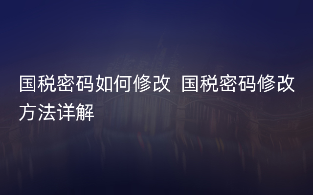 国税密码如何修改  国税密码修改方法详解