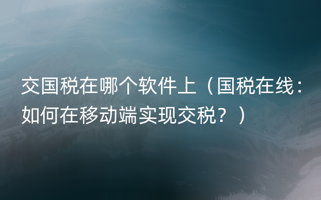 交国税在哪个软件上（国税在线：如何在移动端实现交税？）