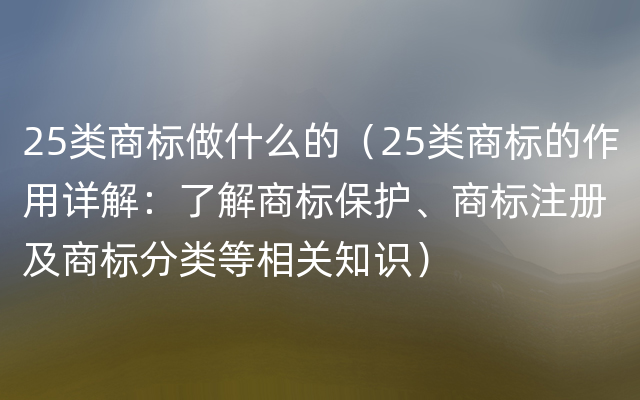 25类商标做什么的（25类商标的作用详解：了解商标保护、商标注册及商标分类等相关知识