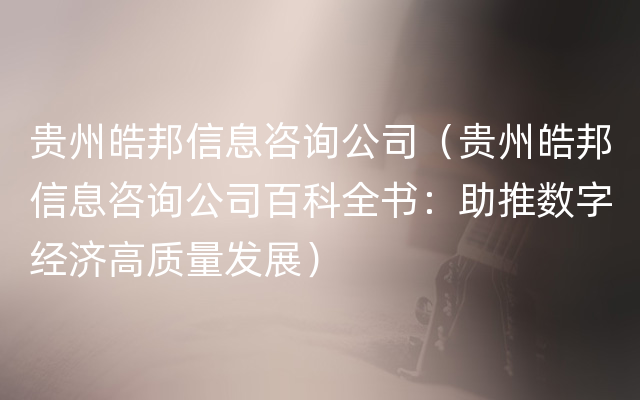 贵州皓邦信息咨询公司（贵州皓邦信息咨询公司百科全书：助推数字经济高质量发展）