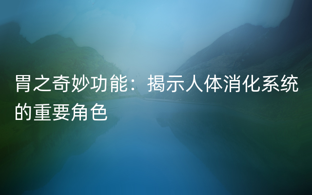 胃之奇妙功能：揭示人体消化系统的重要角色