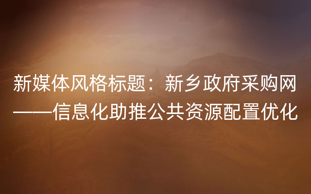 新媒体风格标题：新乡政府采购网——信息化助推公共资源配置优化