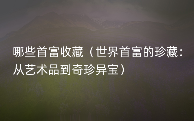 哪些首富收藏（世界首富的珍藏：从艺术品到奇珍异宝）