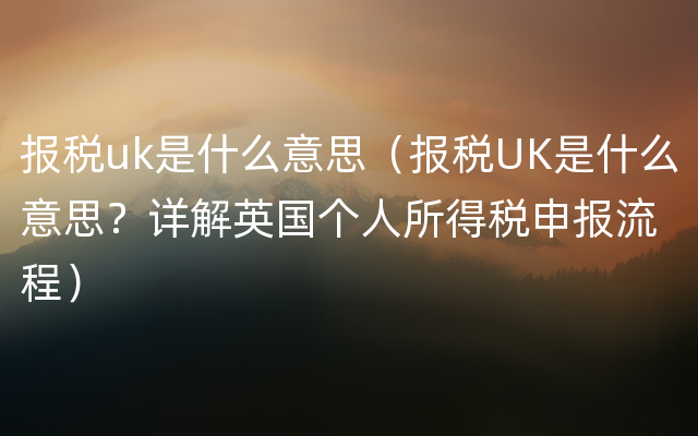 报税uk是什么意思（报税UK是什么意思？详解英国个人所得税申报流程）