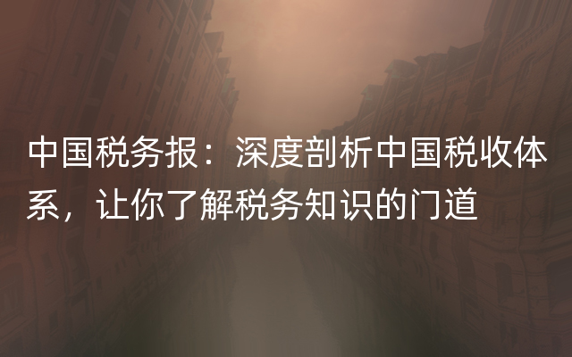 中国税务报：深度剖析中国税收体系，让你了解税务知识的门道