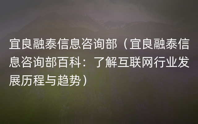 宜良融泰信息咨询部（宜良融泰信息咨询部百科：了解互联网行业发展历程与趋势）