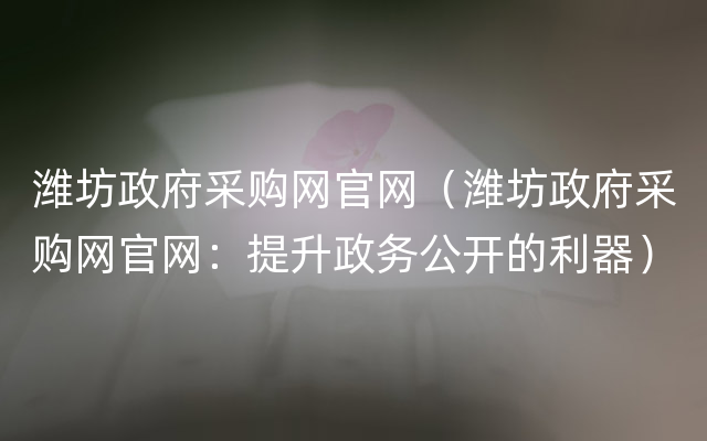 潍坊政府采购网官网（潍坊政府采购网官网：提升政务公开的利器）