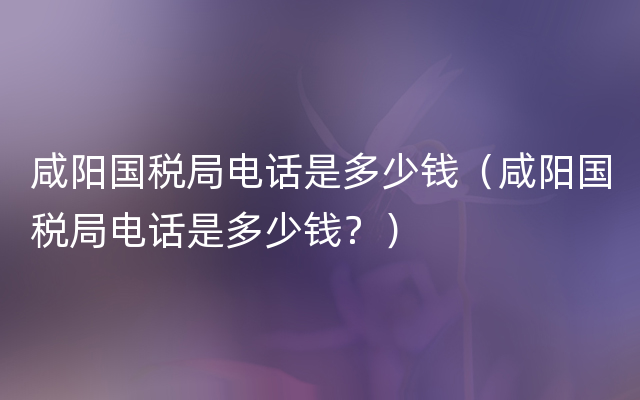 咸阳国税局电话是多少钱（咸阳国税局电话是多少钱