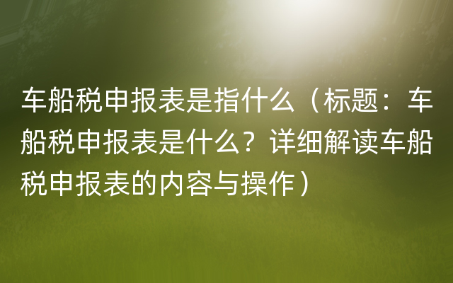 车船税申报表是指什么（标题：车船税申报表是什么？详细解读车船税申报表的内容与操作