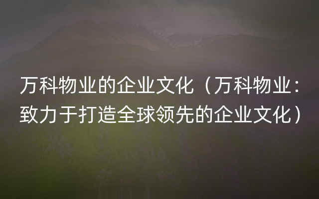 万科物业的企业文化（万科物业：致力于打造全球领先的企业文化）