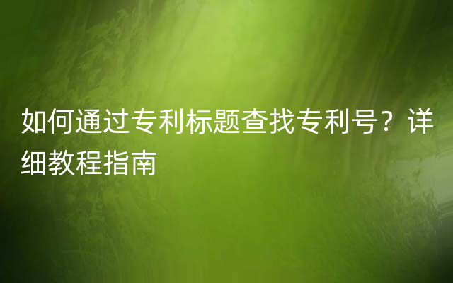 如何通过专利标题查找专利号？详细教程指南