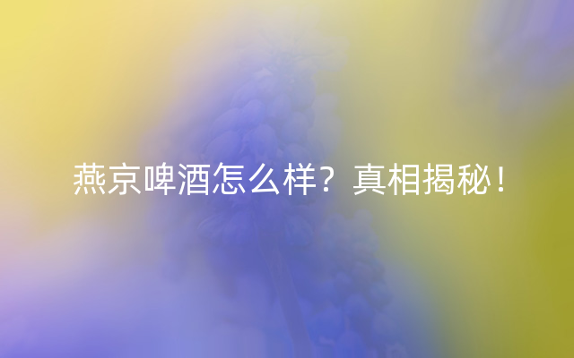 燕京啤酒怎么样？真相揭秘！