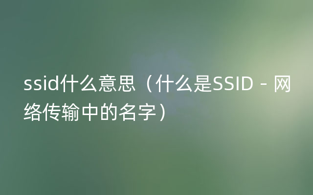 ssid什么意思（什么是SSID - 网络传输中的名字）