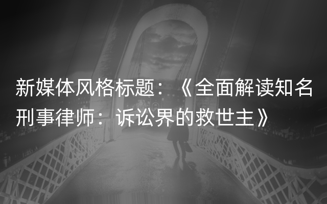 新媒体风格标题：《全面解读知名刑事律师：诉讼界的救世主》