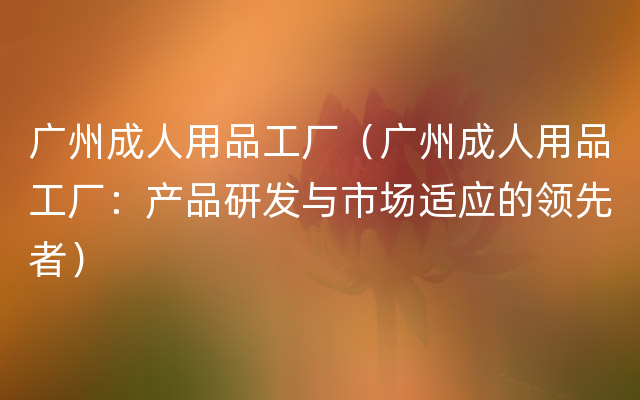 广州成人用品工厂（广州成人用品工厂：产品研发与市场适应的领先者）