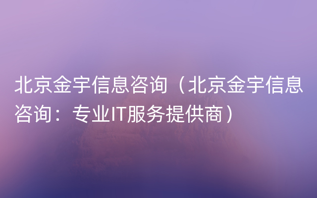 北京金宇信息咨询（北京金宇信息咨询：专业IT服务提供商）