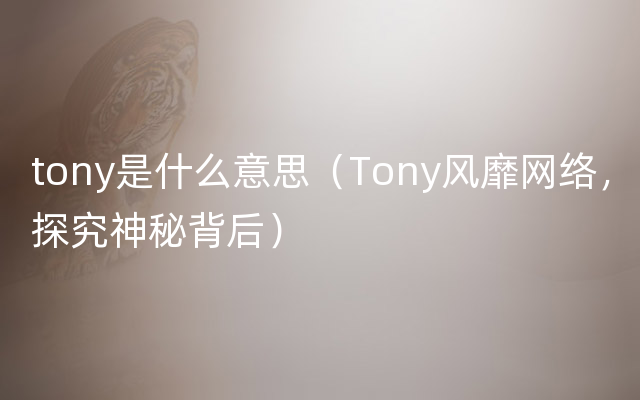 tony是什么意思（Tony风靡网络，探究神秘背后）