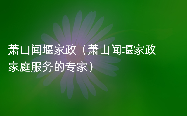 萧山闻堰家政（萧山闻堰家政——家庭服务的专家）