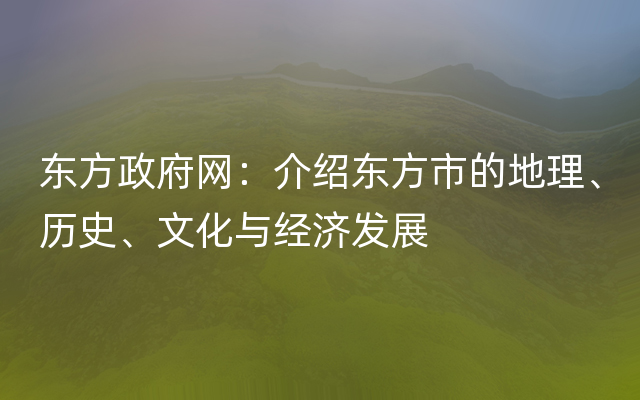 东方政府网：介绍东方市的地理、历史、文化与经济发展