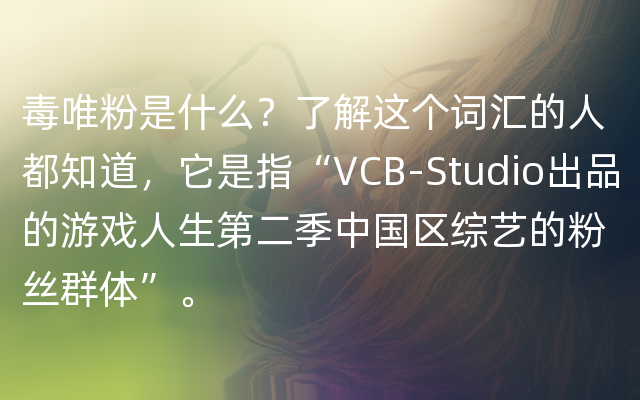 毒唯粉是什么？了解这个词汇的人都知道，它是指“VCB-Studio出品的游戏人生第二季中国