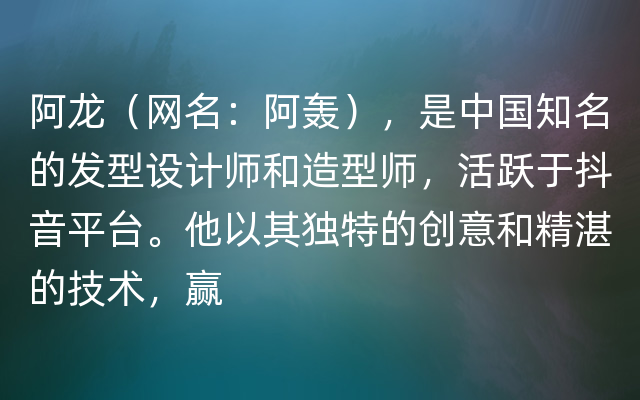 阿龙（网名：阿轰），是中国知名的发型设计师和造型师，活跃于抖音平台。他以其独特的