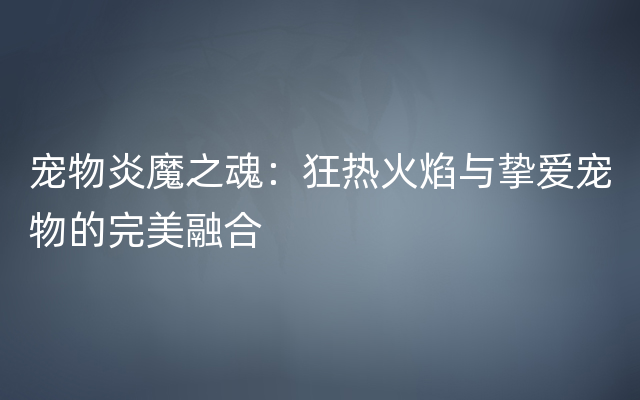 宠物炎魔之魂：狂热火焰与挚爱宠物的完美融合