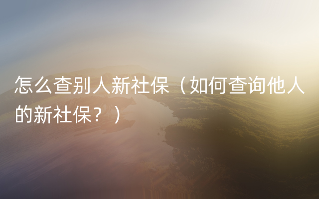 怎么查别人新社保（如何查询他人的新社保？）