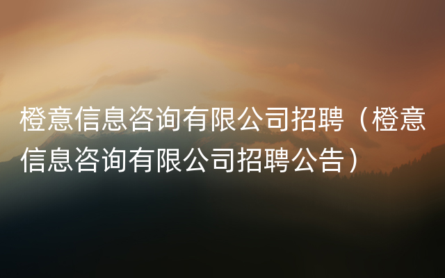 橙意信息咨询有限公司招聘（橙意信息咨询有限公司招聘公告）