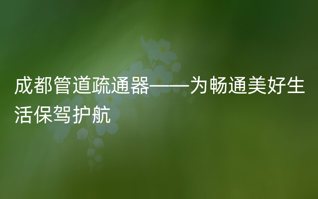 成都管道疏通器——为畅通美好生活保驾护航