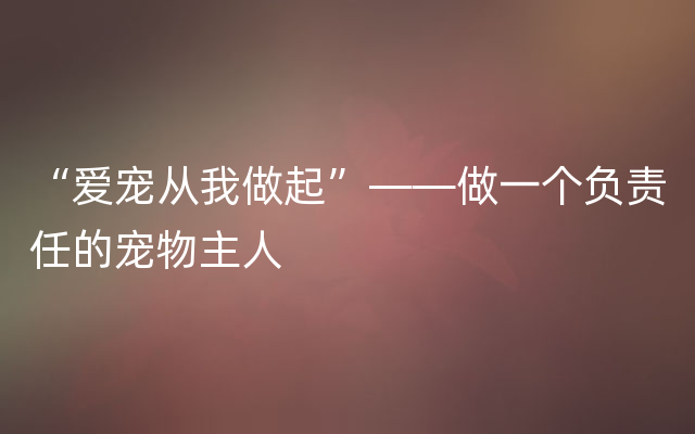 “爱宠从我做起”——做一个负责任的宠物主人