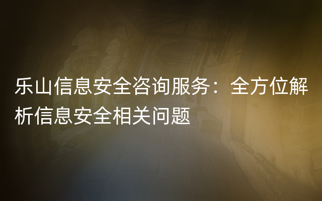 乐山信息安全咨询服务：全方位解析信息安全相关问题