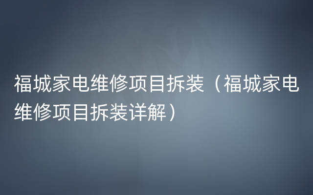 福城家电维修项目拆装（福城家电维修项目拆装详解）