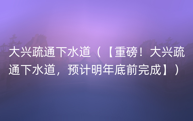 大兴疏通下水道（【重磅！大兴疏通下水道，预计明年底前完成】）