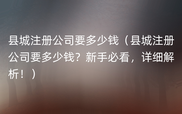 县城注册公司要多少钱（县城注册公司要多少钱？新手必看，详细解析！）