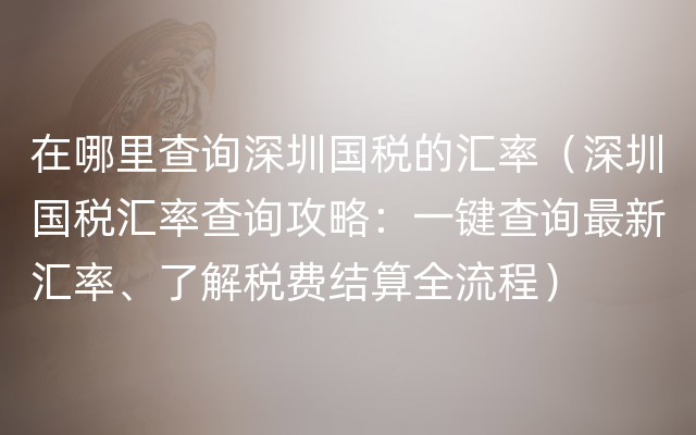 在哪里查询深圳国税的汇率（深圳国税汇率查询攻略：一键查询最新汇率、了解税费结算全