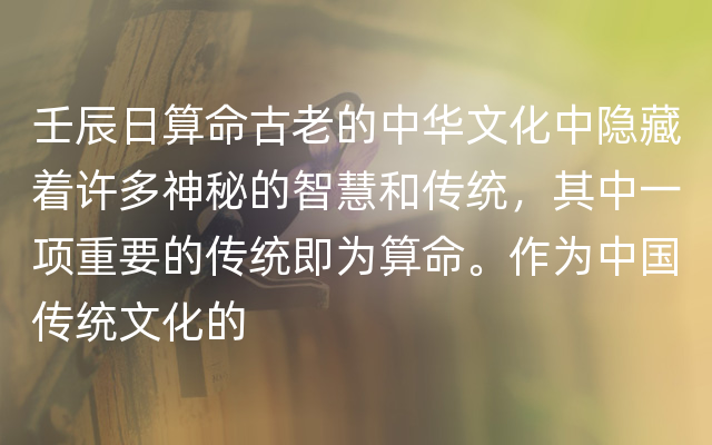 壬辰日算命古老的中华文化中隐藏着许多神秘的智慧和传统，其中一项重要的传统即为算命