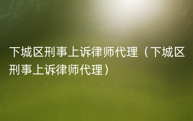 下城区刑事上诉律师代理（下城区刑事上诉律师代理