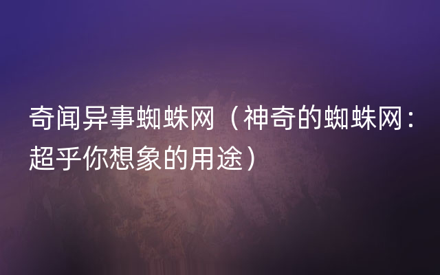 奇闻异事蜘蛛网（神奇的蜘蛛网：超乎你想象的用途