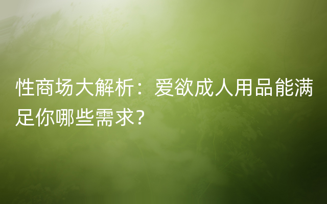 性商场大解析：爱欲成人用品能满足你哪些需求？