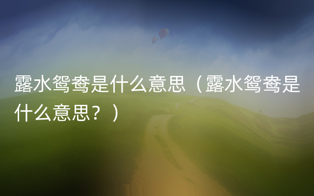 露水鸳鸯是什么意思（露水鸳鸯是什么意思？）