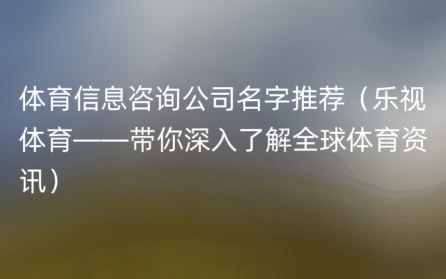 体育信息咨询公司名字推荐（乐视体育——带你深入了解全球体育资讯）