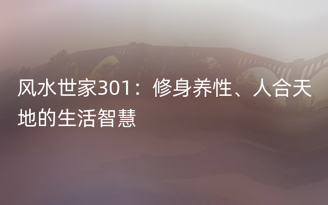 风水世家301：修身养性、人合天地的生活智慧