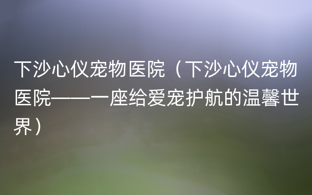 下沙心仪宠物医院（下沙心仪宠物医院——一座给爱宠护航的温馨世界）