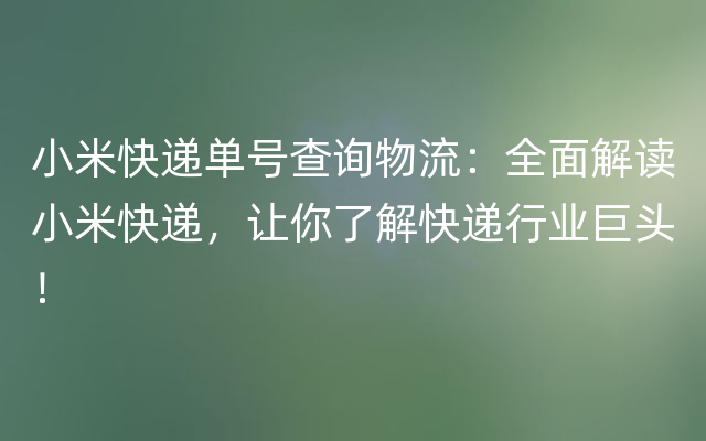 小米快递单号查询物流：全面解读小米快递，让你了解快递行业巨头！