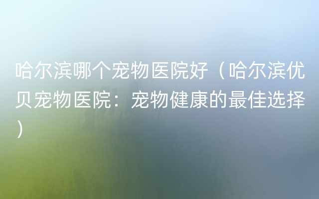 哈尔滨哪个宠物医院好（哈尔滨优贝宠物医院：宠物健康的最佳选择）