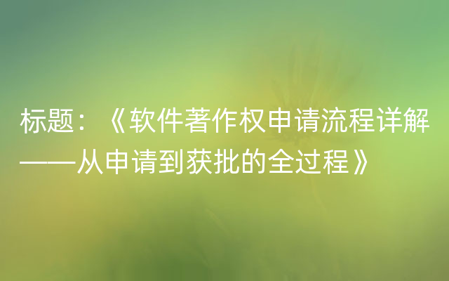 标题：《软件著作权申请流程详解——从申请到获批