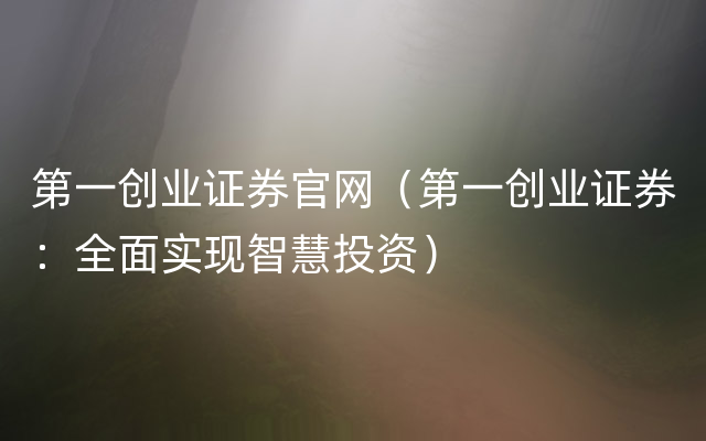 第一创业证券官网（第一创业证券：全面实现智慧投