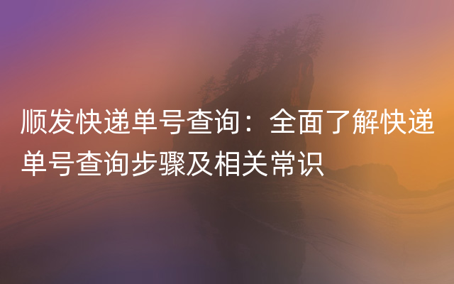 顺发快递单号查询：全面了解快递单号查询步骤及相关常识